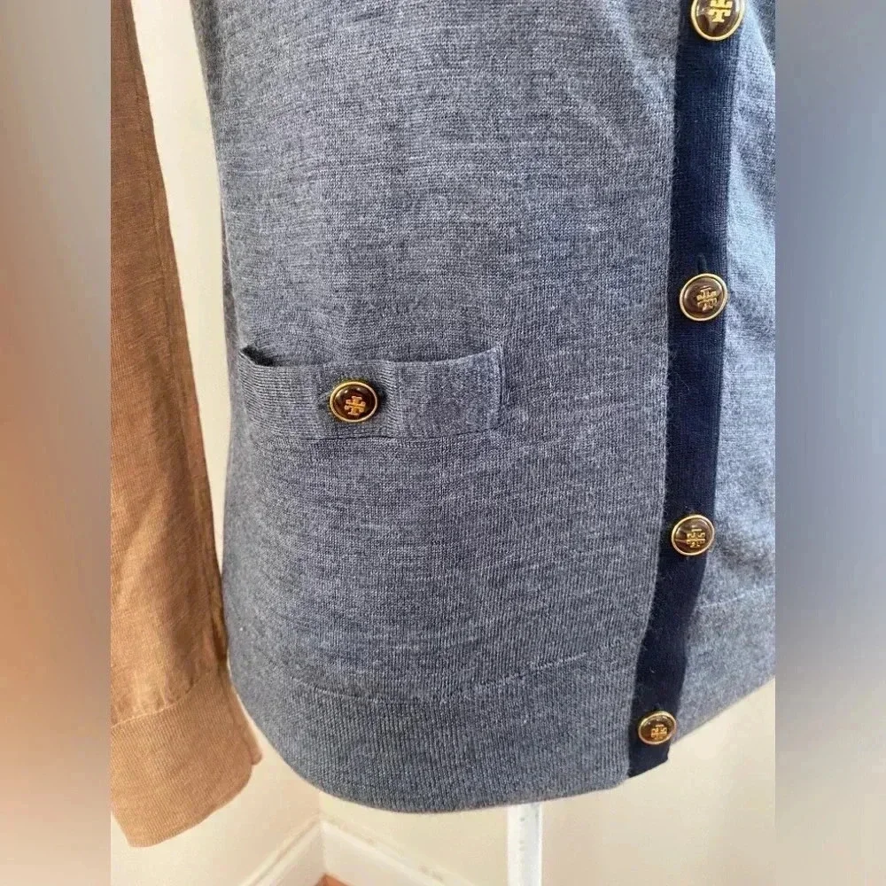 TORY BURCH merino wool v neck mustard yellow cardigan sweater size Small